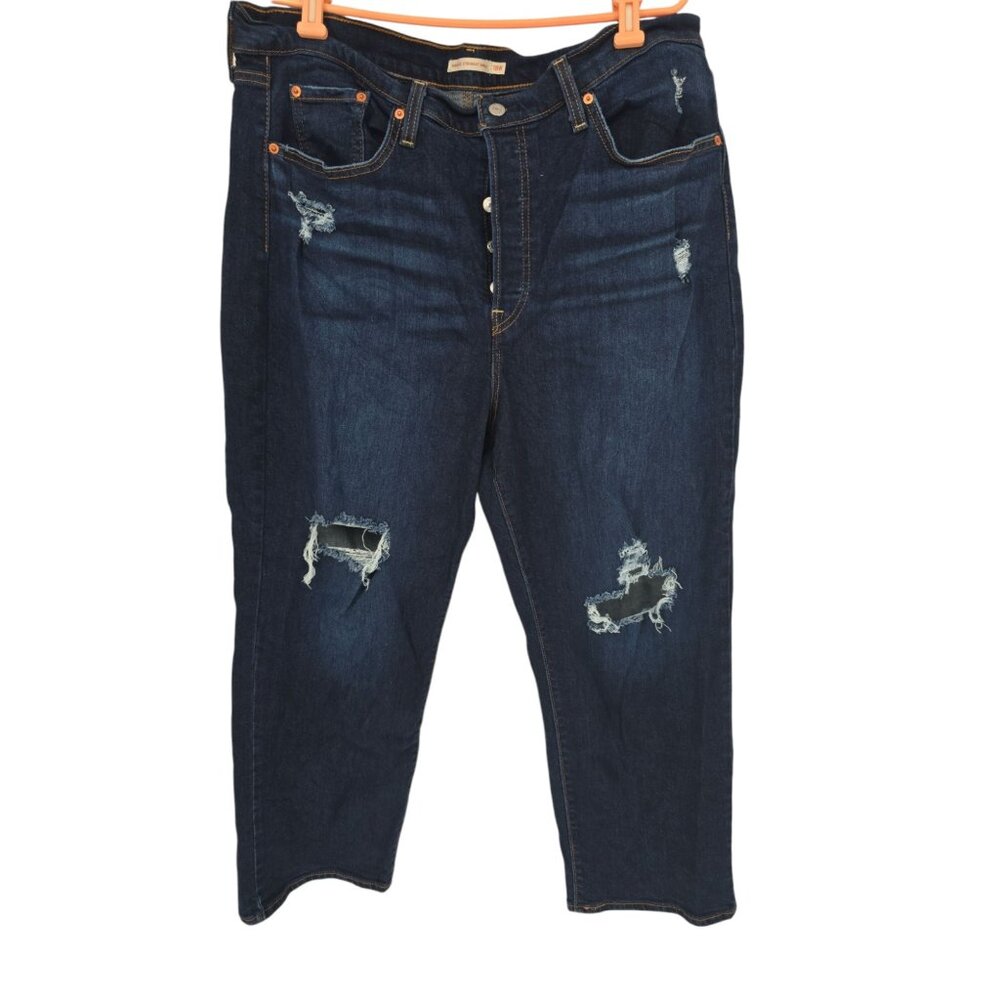 Levi’s Size 18W Womens Ribcage Straight Ankle Jeans Button Fly Distressed